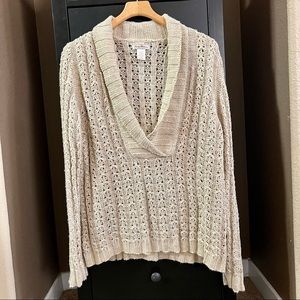 Tommy Bahama Sweater Womens Size L Silk Cotton Wool Blend Beige